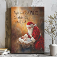 Religious Christmas Canvas Wall Art, Santa Kneeling to Baby Jesus Canvas, Christian Nativity Canvas Print, Holiday Decor