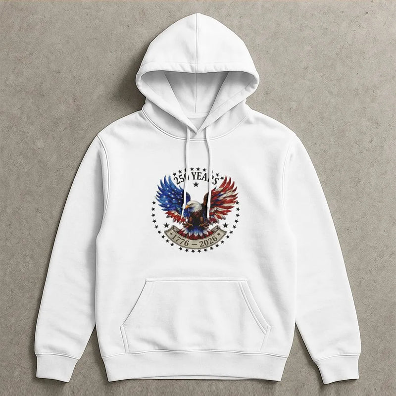 American Eagle Hoodie |250 Years USA1776-2026 Patriotic Flag Art | Soft Cotton-Poly Unisex Sweatshirt | Patriot Gift for4th of July & America Fans