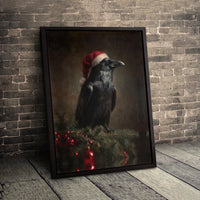 Dark Academia Holiday Canvas Print, Gothic Christmas Raven Wall Art, Moody Crow Winter Bird Wall Decor, Victorian Gothic Canvas Decor