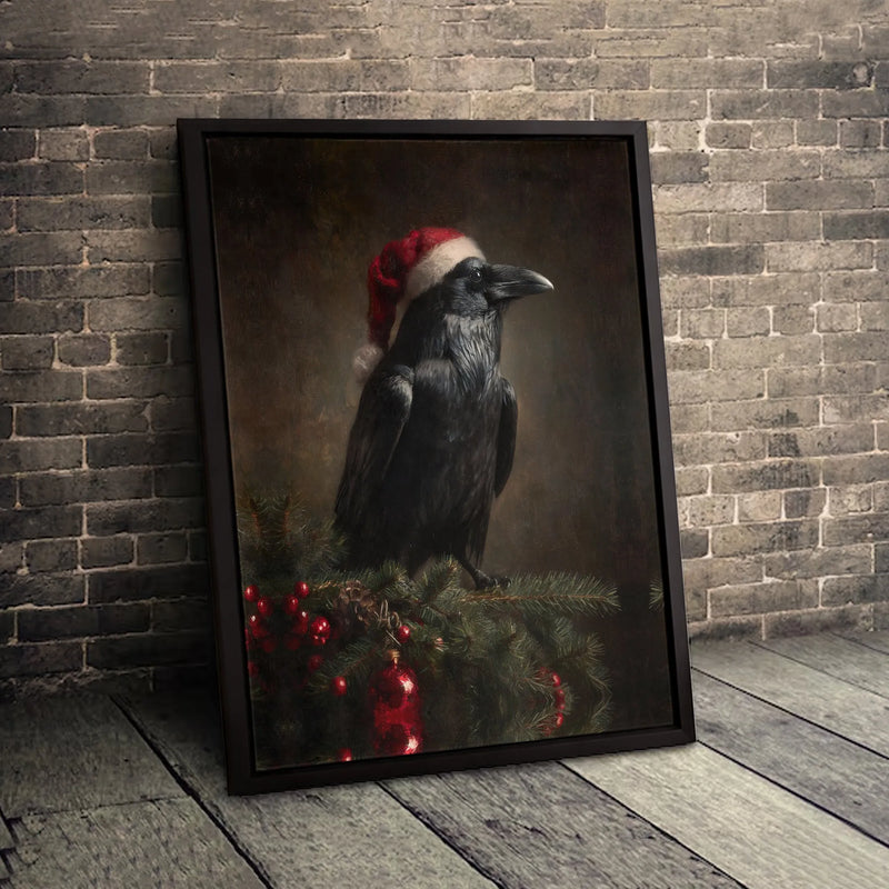 Dark Academia Holiday Canvas Print, Gothic Christmas Raven Wall Art, Moody Crow Winter Bird Wall Decor, Victorian Gothic Canvas Decor