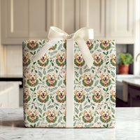 Christmas Wreath Dog Gift Wrap, Yellow Labrador Wrapping Paper, Holiday Holly Dog Wrapping Paper, Festive Pet Lover Gift Wrapping Paper