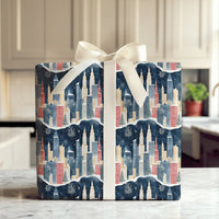 Watercolor Snowy Urban Gift Wrap, Winter City Skyline Wrapping Paper, Festive Christmas City Present Wrap, Holiday Packaging Roll