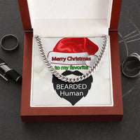 Stainless Steel Mens Cuban Chain, Bearded Human Cuban Link Chain Necklace, Humorous Beard Message Jewelry, Boyfriend Christmas Present