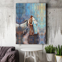 Holy Family with Donkey Canvas Art, Mary and Joseph Nativity Canvas Print, Christian Christmas Canvas, Religious Holiday Wall Decor Present
