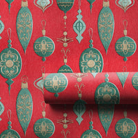 Red and Green Holiday Gift Wrap, Vintage Ornament Christmas Wrapping Paper, Retro Bauble Wrapping Paper, Elegant Festive Gift Wrap Roll