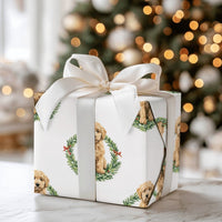 Dog Wreath Holiday Gift Wrap, Goldendoodle Christmas Wrapping Paper, Adorable Puppy Christmas Wrapping Paper, Dog Lover Gift Wrap Roll