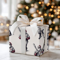 Vintage Sports Gift Wrap, Baseball Santa Christmas Wrapping Paper, Baseball Batter Holiday Wrapping Paper, Classic Present Gift Wrap