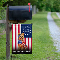 Yorkshire Terrier Garden Flag | 250 Years Strong American Flag Design | Double-Sided Polyester | Patriotic Dog Lovers Gift