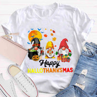 Gnomes Halloween Thanksgiving Christmas Happy Hallothanksmas T-shirt