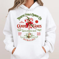 North Pole Christmas Sweatshirt, Retro Candy Cane Hoodie, Adorable Vintage Xmas Holiday Pullover, Festive Winter Hooded Sweater, Christmas Present