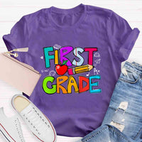 Personalized Grade Pencil Red Apple First Grade T-shirt