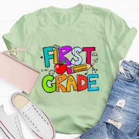 Personalized Grade Pencil Red Apple First Grade T-shirt
