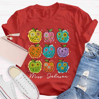 Personalized Name Apple Flower Heart Teacher T-shirt