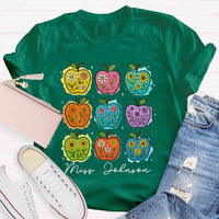 Personalized Name Apple Flower Heart Teacher T-shirt