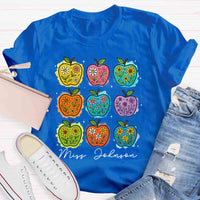 Personalized Name Apple Flower Heart Teacher T-shirt