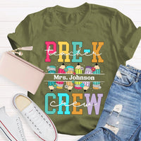 Personalized Name Prek Teacher Crew Colored Pencils T-shirt