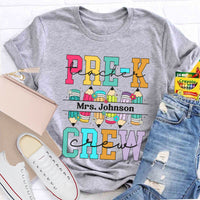 Personalized Name Prek Teacher Crew Colored Pencils T-shirt