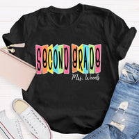 Personalized Name And Grade Colored Squares T-shirt