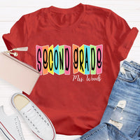 Personalized Name And Grade Colored Squares T-shirt