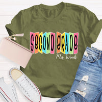 Personalized Name And Grade Colored Squares T-shirt