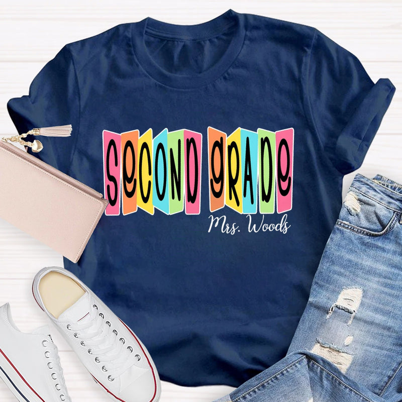 Personalized Name And Grade Colored Squares T-shirt