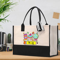 Personalized Name Coffee Color Block Back To School Cotton Tote Bag