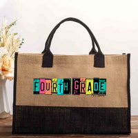 Personalized Grade And Name Color Block Back To School Cotton Tote Bag