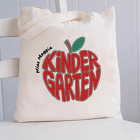 Personalized Kinder Garden Teacher Name Red Apple Canvas Tote Bag
