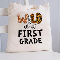 Personalized Grade Wild About First Grade Canvas Tote Bag