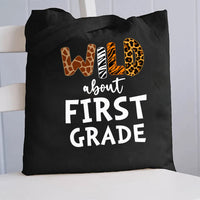 Personalized Grade Wild About First Grade Canvas Tote Bag