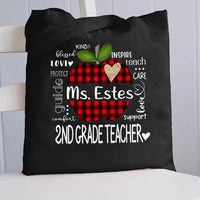 Personalized Grade And Name Apple Checkerboard Apple Canvas Tote Bag