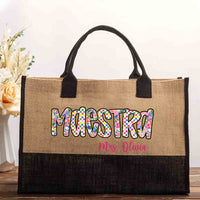 Personalized Maestra Name Floral Cotton Tote Bag