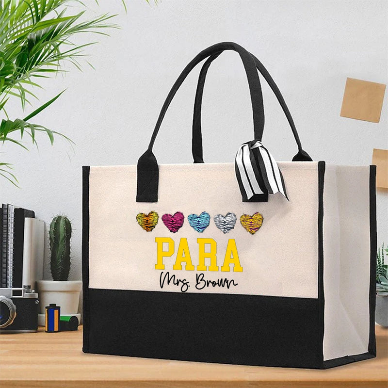 Personalized Para Teacher Name Heart Cotton Tote Bag