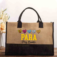 Personalized Para Teacher Name Heart Cotton Tote Bag