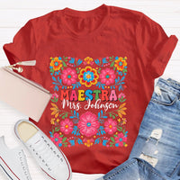 Personalized Name Maestra Bilingual Teacher Flowers T-shirt