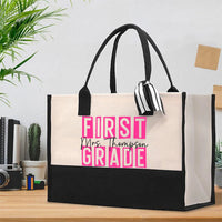 Personalized Grade And Pink square Cotton Tote Bag