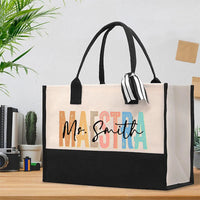 Personalized Maestra Name Colorful Letter Cotton Tote Bag