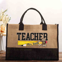 Personalized Name Leopard Teacher Pencil Cotton Tote Bag