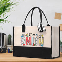 Personalized Name Polka Dot Stripe Design Cotton Tote Bag