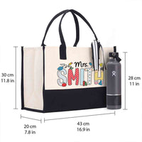Personalized Name Polka Dot Stripe Design Cotton Tote Bag
