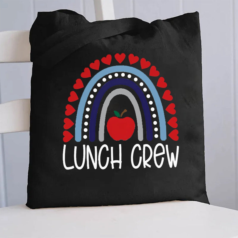 Lunch Crew Rainbow Heart Canvas Tote Bag