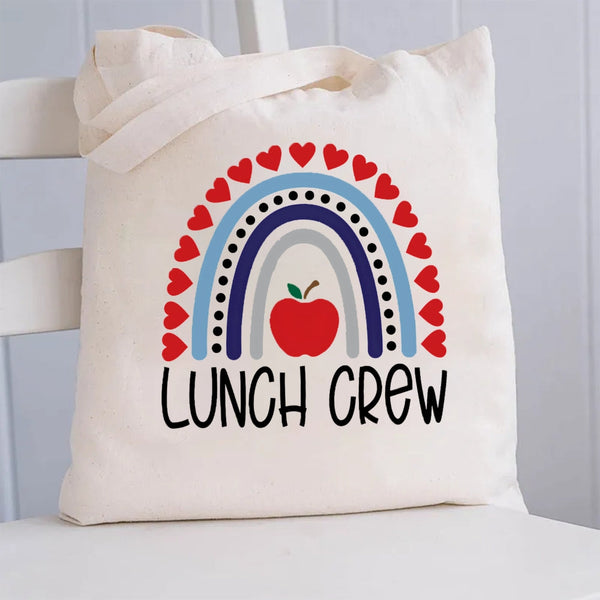Lunch Crew Rainbow Heart Canvas Tote Bag