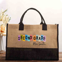 Personalized Name And Grade Second Grade Colored Squares Cotton Tote Bag