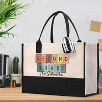 Personalized Name And Grade Colored Squares Cotton Tote Bag