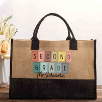 Personalized Name And Grade Colored Squares Cotton Tote Bag