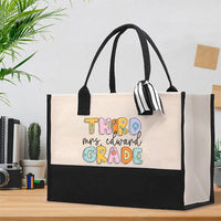 Personalized Name And Grade Colorful Pencil Cotton Tote Bag
