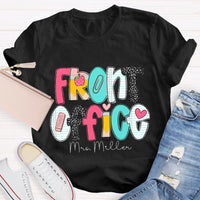 Personalized Name Front Office Pink Heart Teacher T-shirt