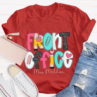 Personalized Name Front Office Pink Heart Teacher T-shirt
