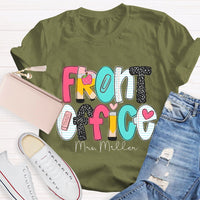 Personalized Name Front Office Pink Heart Teacher T-shirt