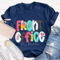 Personalized Name Front Office Pink Heart Teacher T-shirt